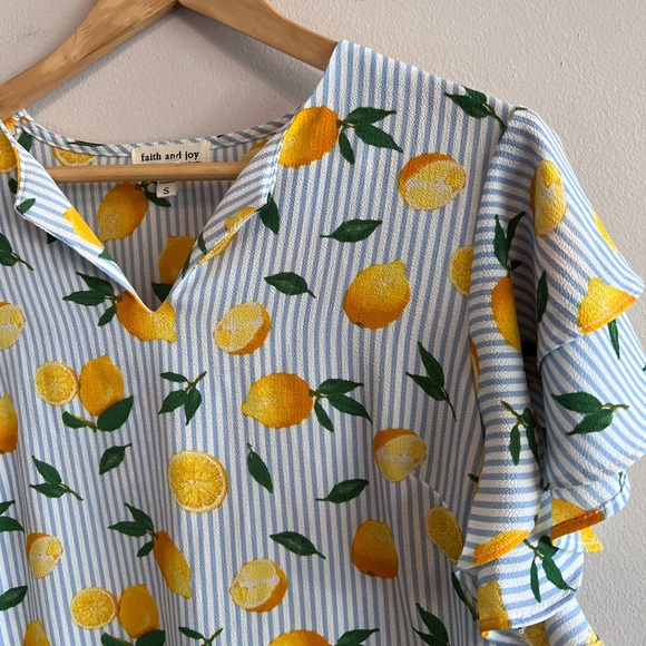 Faith and joy lemon ruffle blouse top - Picture 3 of 3